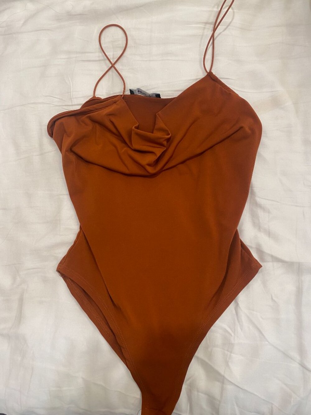 Trendyol x NA-KD Terracotta Draped Cowl Neck Cami Bodysuit Size M